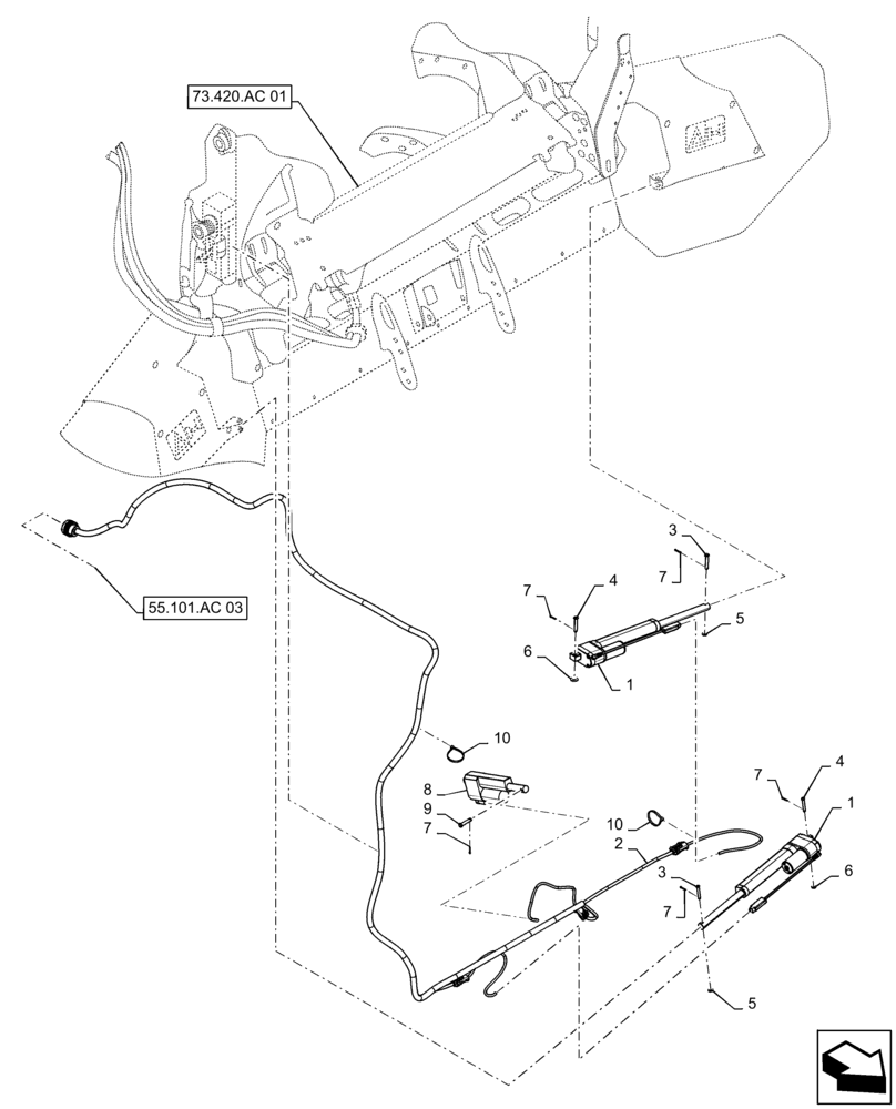 Схема запчастей Case IH 7240 - (55.624.BD[01]) - VAR - 425340, 425543 - WIRE HARNESS, CHAFF SPREADER, ADJUSTER (55) - ELECTRICAL SYSTEMS