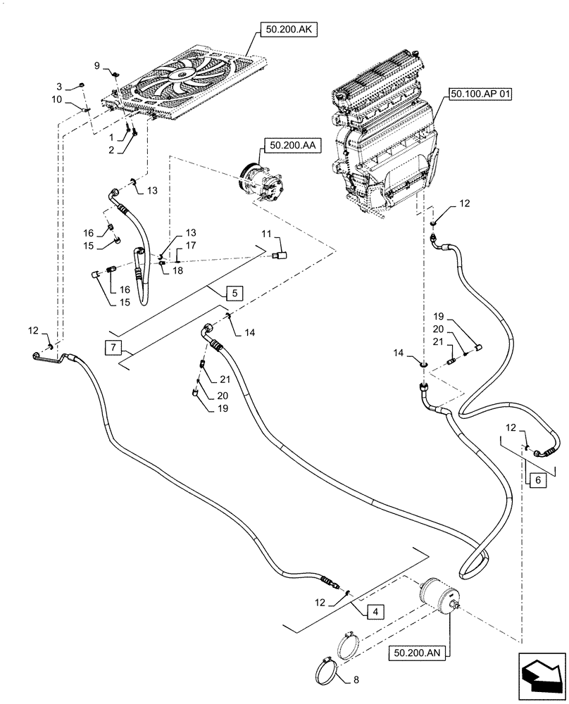 Схема запчастей Case IH TV380 - (50.200.BB) - AIR CONDITIONING, LINES (50) - CAB CLIMATE CONTROL