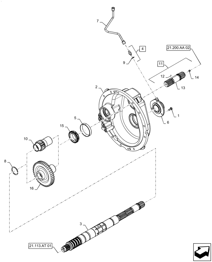 Схема запчастей Case IH MAGNUM 310 - (21.113.AT[03]) - VAR - 429331, 429332, 429333 - INPUT SHAFT, SPEED TRANSMISSION, POWERSHIFT, W/CREEPER OR 50 KPH (21) - TRANSMISSION