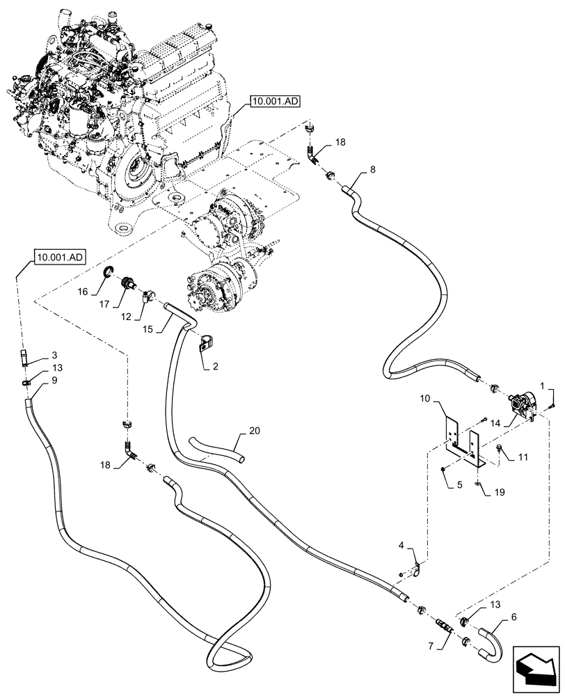 Схема запчастей Case IH SR250 - (50.200.03[02]) - HEATER PLUMBING BASIC (ALL CASE) (50) - CAB CLIMATE CONTROL