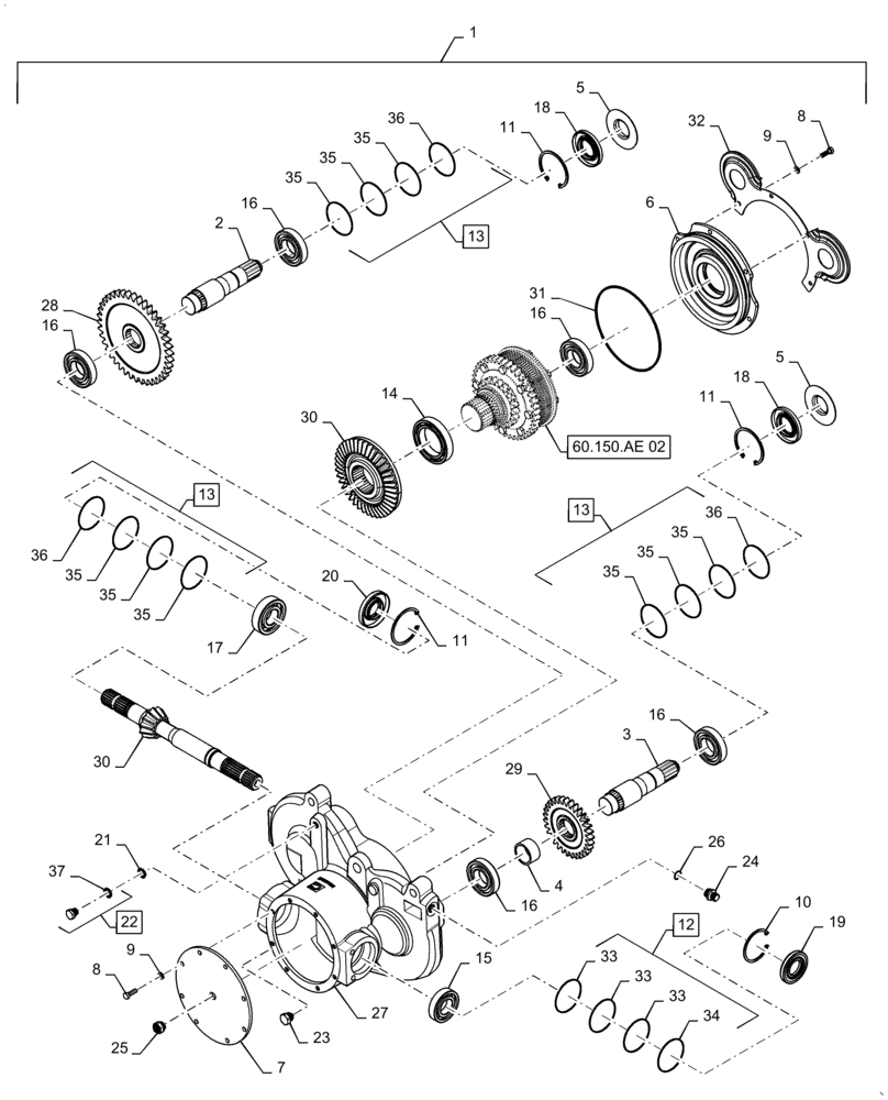 Схема запчастей Case IH 7230 - (60.150.AE[03]) - VAR - 722744, 425547, 425070, 425225, 425549 - GEARBOX, HEADER, FEEDER (60) - PRODUCT FEEDING