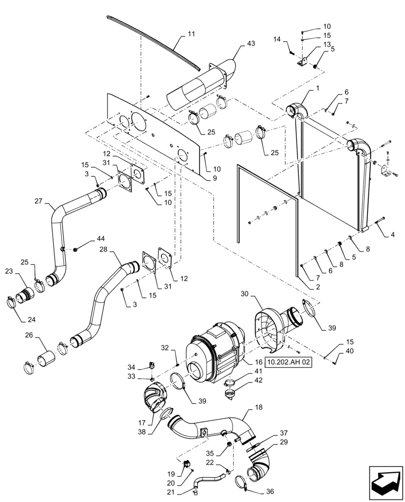 Схема запчастей Case IH PATRIOT 3240 - (10.400.BE[01]) - AIR INTAKE AND AFTERCOOLER (10) - ENGINE