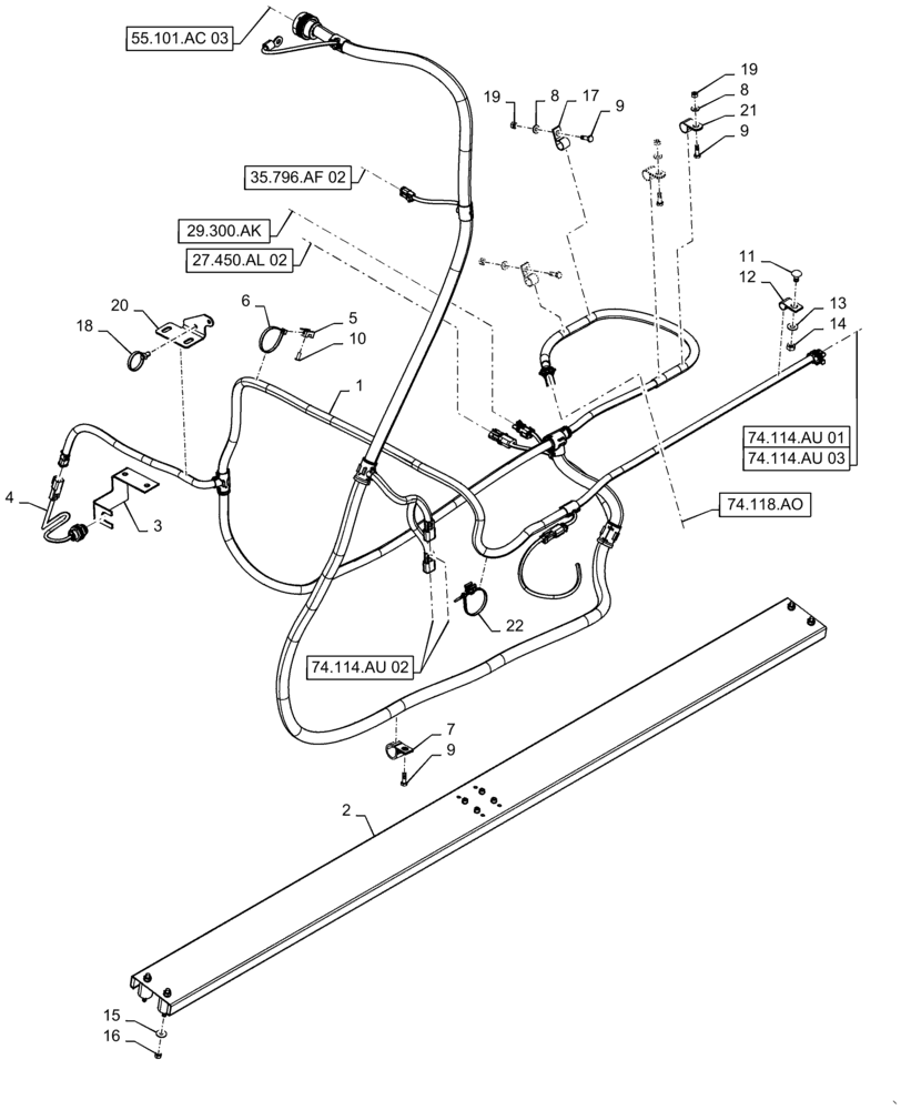 Схема запчастей Case IH 7240 - (55.101.AC[09]) - WIRE HARNESS, FRAME, LOWER, REAR (55) - ELECTRICAL SYSTEMS