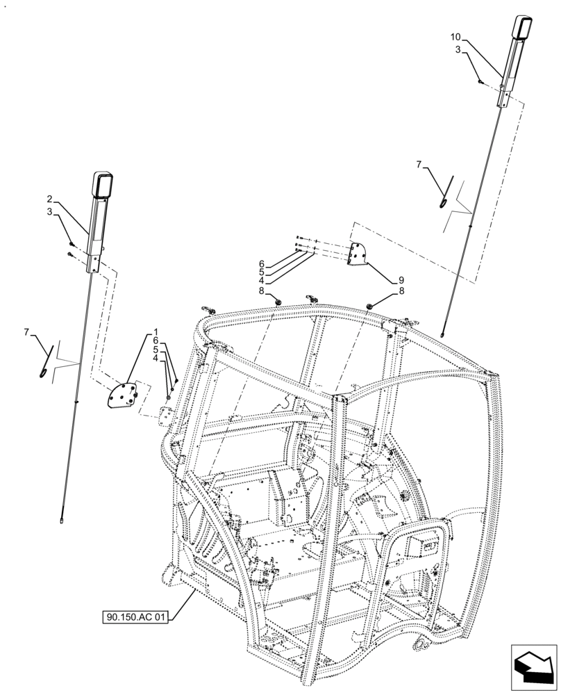 Схема запчастей Case IH FARMALL 130A - (55.408.CB[02]) - VAR - 336936 - ARM, MARKER, LIGHT, CAB (55) - ELECTRICAL SYSTEMS