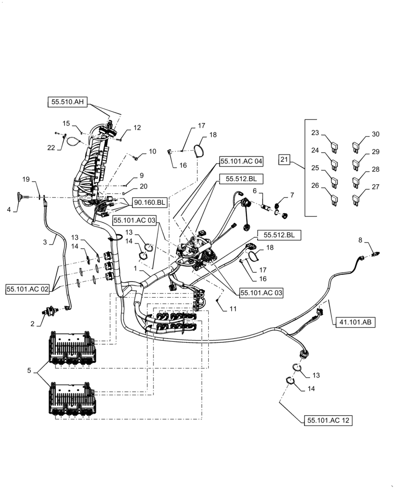 Схема запчастей Case IH 8240 - (55.510.AF[01]) - VAR - 425357, 425358 -CAB, WIRE HARNESS (55) - ELECTRICAL SYSTEMS