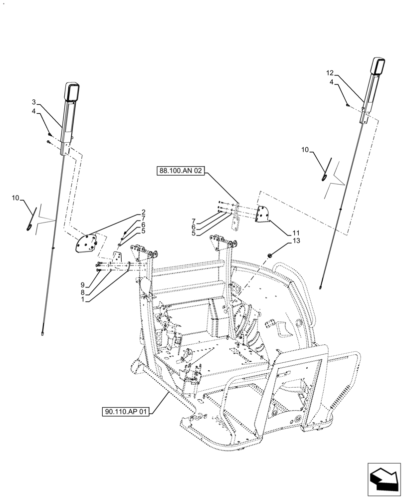 Схема запчастей Case IH FARMALL 130A - (55.408.CB[01]) - VAR - 336936 - ARM, MARKER, LIGHT, W/O CAB (55) - ELECTRICAL SYSTEMS