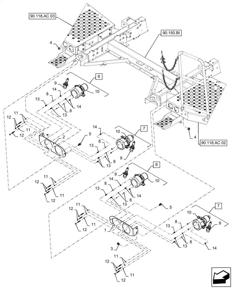 Схема запчастей Case IH 9230 - (55.404.AQ[04]) - VAR - 722094, 722095, 722203, 722091, 722093, 722092, 722374, 722610, 722090, 722205, 722359, 722089, 722088 - HEADLIGHT, PLATFORM, FRONT (55) - ELECTRICAL SYSTEMS