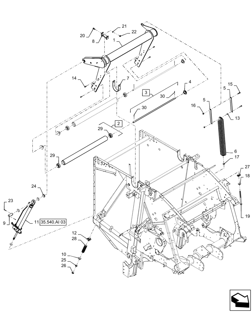 Схема запчастей Case IH RB455 - (62.140.AQ[02]) - VAR - 727159 - BALE TENSION TAKE UP ARM AND ONE SPRING, SINGLE HYD. CYLINDER, OVERSHOT FEEDER, IN CAB CONTROL, YFN188619 AND AFTER (62) - PRESSING - BALE FORMATION