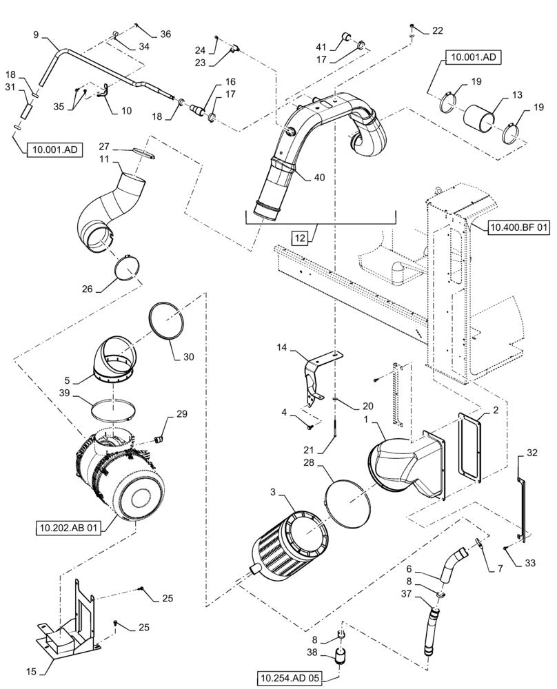 Схема запчастей Case IH 8240 - (10.202.AK[04]) - AIR INTAKE (10) - ENGINE