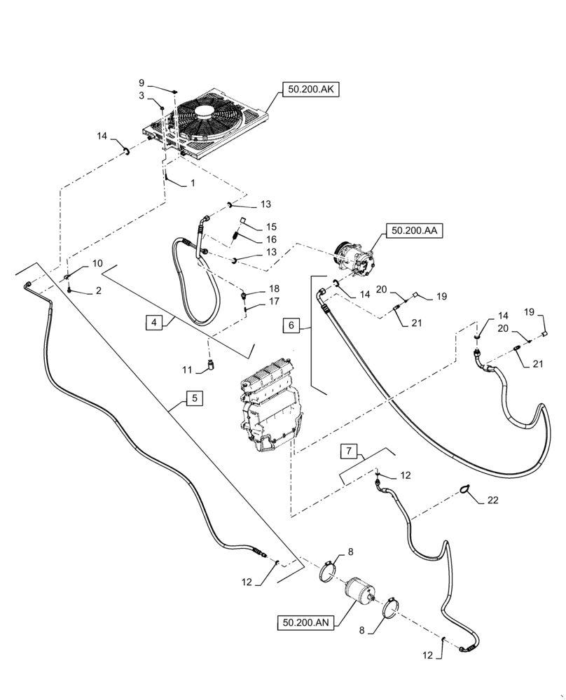 Схема запчастей Case IH TR310 - (50.200.BB) - AIR CONDITIONING, LINES - 03-JUN-2015 & PRIOR (50) - CAB CLIMATE CONTROL