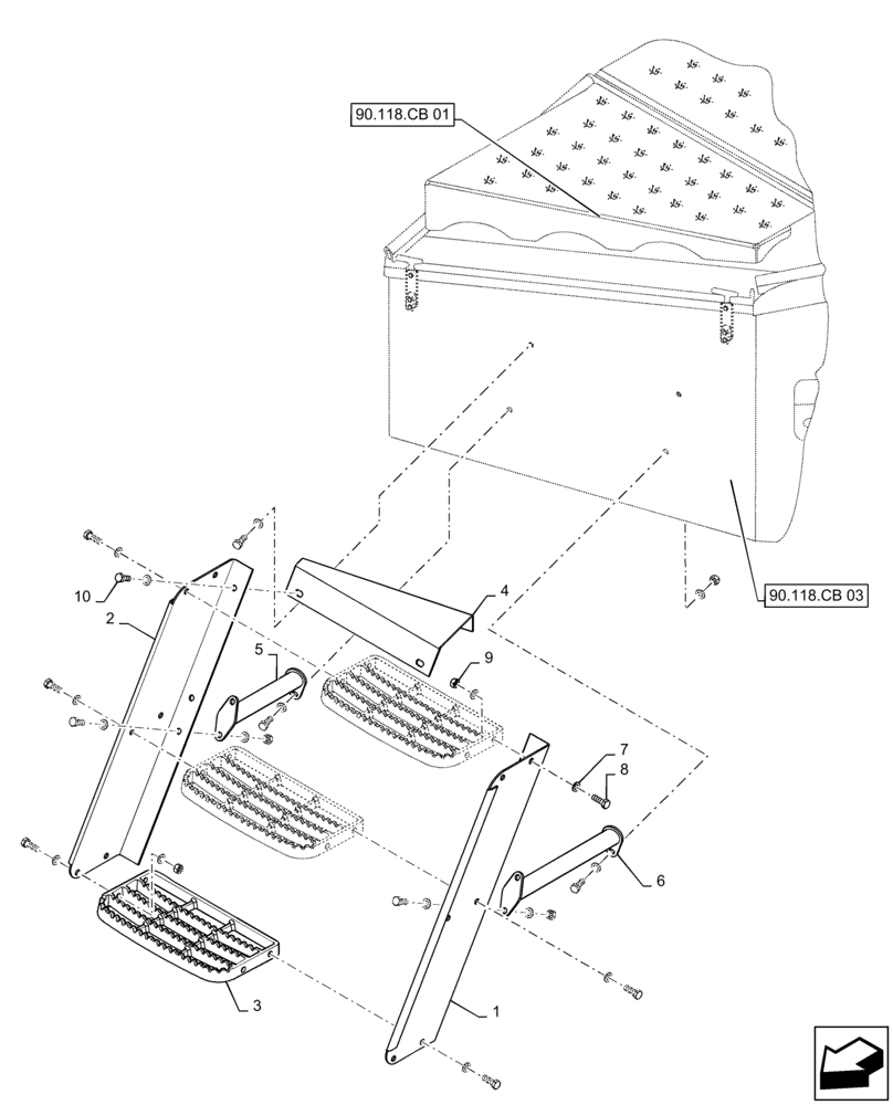 Схема запчастей Case IH TITAN 3040 - (90.118.AE[01]) - LADDER ASSEMBLY, LEFT FRONT, 3040, 3540 (90) - PLATFORM, CAB, BODYWORK AND DECALS