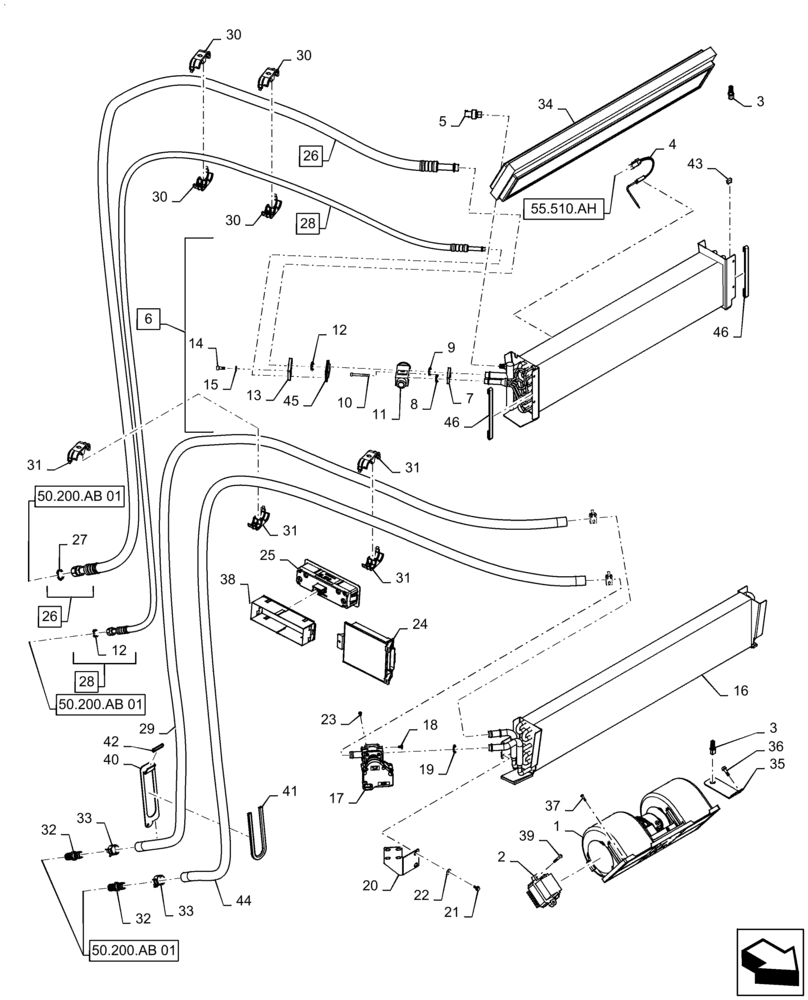 Схема запчастей Case IH 7240 - (50.100.AP[01]) - CAB, EVAPORATOR, HEATER COIL, FAN (50) - CAB CLIMATE CONTROL