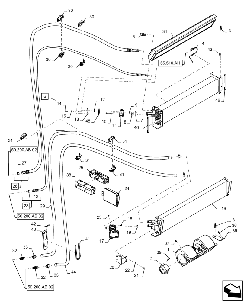 Схема запчастей Case IH 9230 - (50.100.AP[02]) - CAB, EVAPORATOR, HEATER COIL, FAN (50) - CAB CLIMATE CONTROL