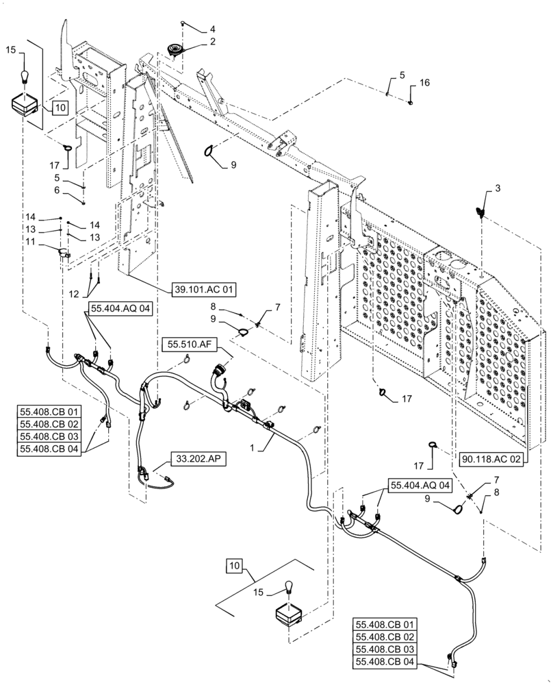 Схема запчастей Case IH 9230 - (55.101.AC[12]) - WIRE HARNESS, OPERATORS LADDER, FRONT (55) - ELECTRICAL SYSTEMS