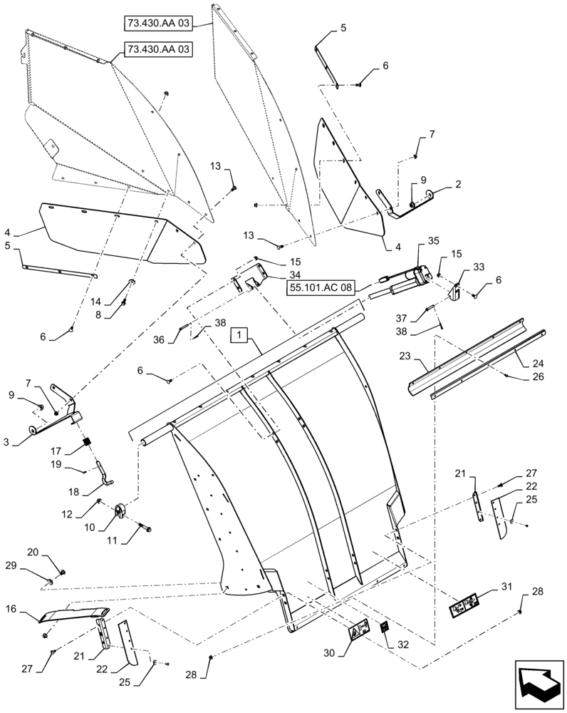 Схема запчастей Case IH 7240 - (73.230.AQ[04]) - VAR - 425340, 425560 - STRAW HOOD (73) - RESIDUE HANDLING