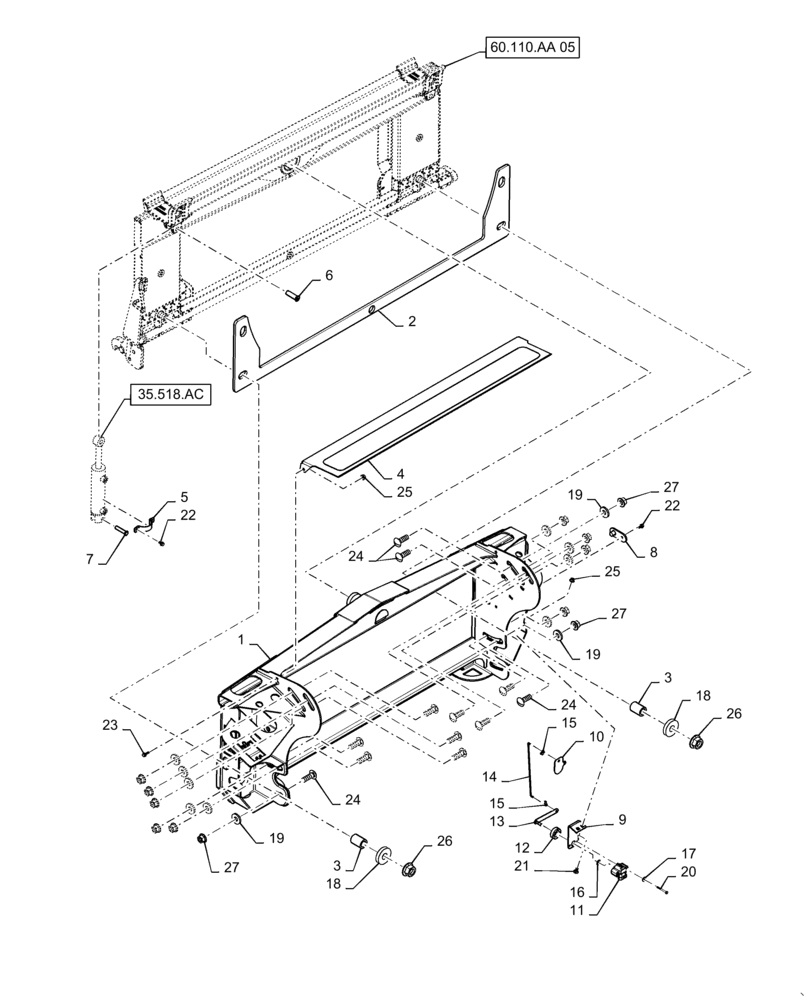 Схема запчастей Case IH 9240 - (60.110.AA[02]) - VAR - 722742, 425546, 722744, 425547 - ADAPTER, FEEDER (60) - PRODUCT FEEDING