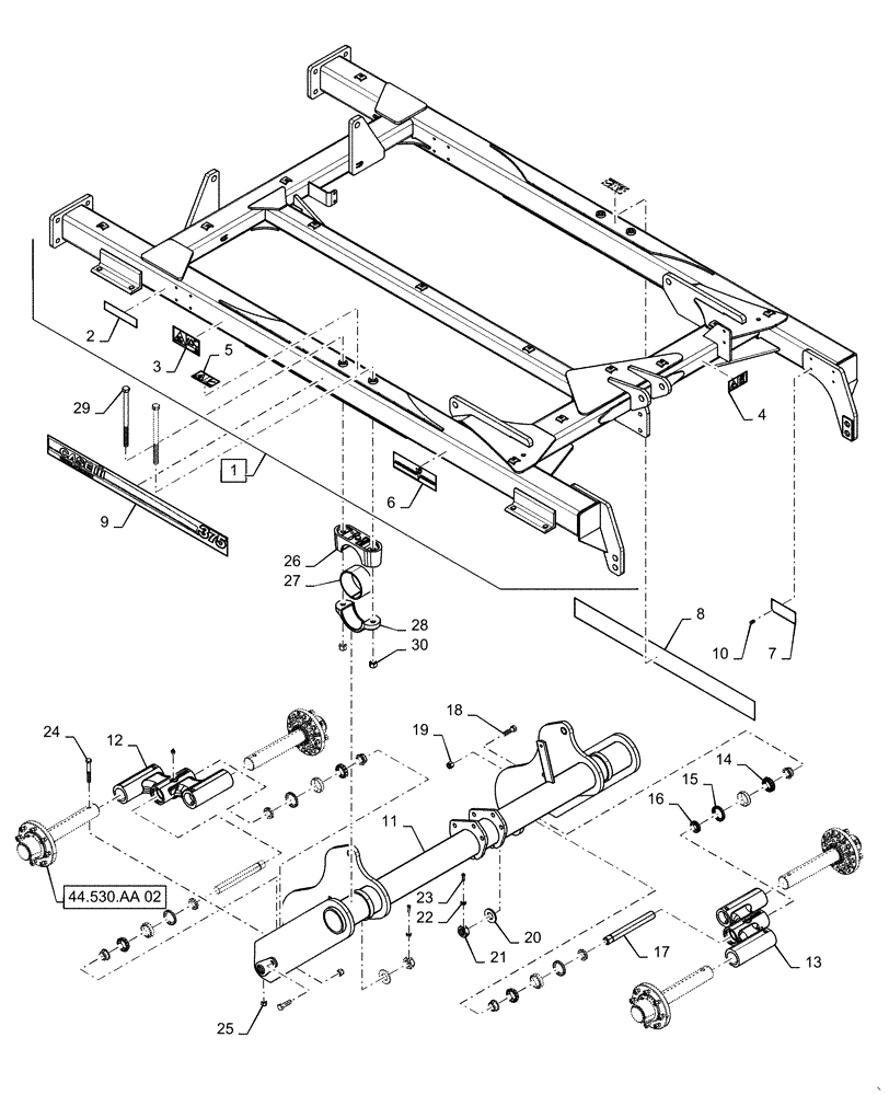 Схема запчастей Case IH TRUE-TANDEM 375 - (39.110.AB[13]) - MAINFRAME ROCKSHAFT SMALL 375 (39) - FRAMES AND BALLASTING