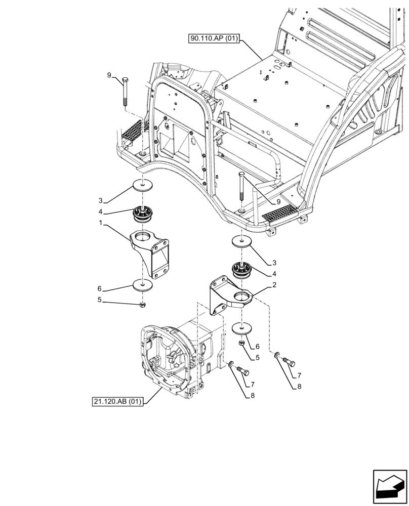 Схема запчастей Case IH FARMALL 100C - (90.110.AQ) - VAR - 334187, 334190, 392315 - PLATFORM, FRONT, MOUNT, W/O CAB (90) - PLATFORM, CAB, BODYWORK AND DECALS