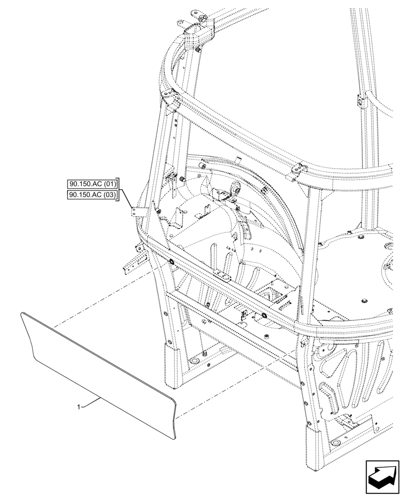 Схема запчастей Case IH FARMALL 100C - (90.156.AH) - VAR - 334183, 334211, 391606, 743496, 743573, 744588 - CAB GLASS, REAR, LOWER (90) - PLATFORM, CAB, BODYWORK AND DECALS