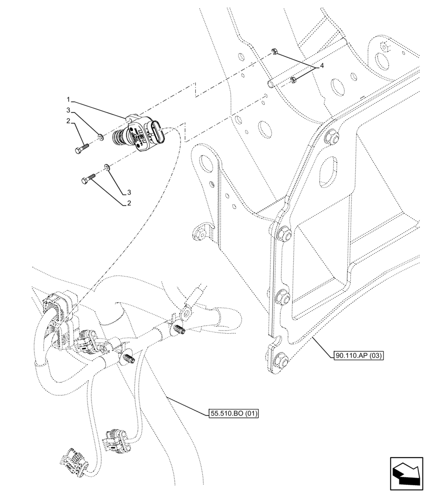 Схема запчастей Case IH FARMALL 100C - (55.405.CW[04]) - VAR - 334187, 334190, 392315 - BRAKE, SWITCH, W/O CAB (55) - ELECTRICAL SYSTEMS