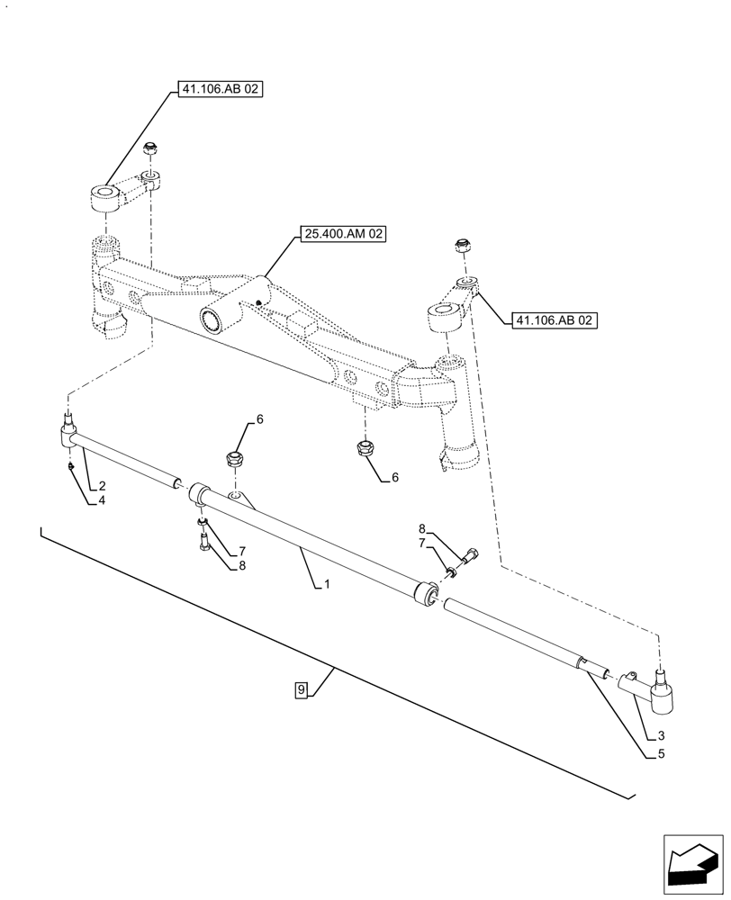 Схема запчастей Case IH FARMALL 140A - (41.106.AC[02]) - VAR - 390373 - 2WD FRONT AXLE, ROD, HEAVY DUTY (41) - STEERING