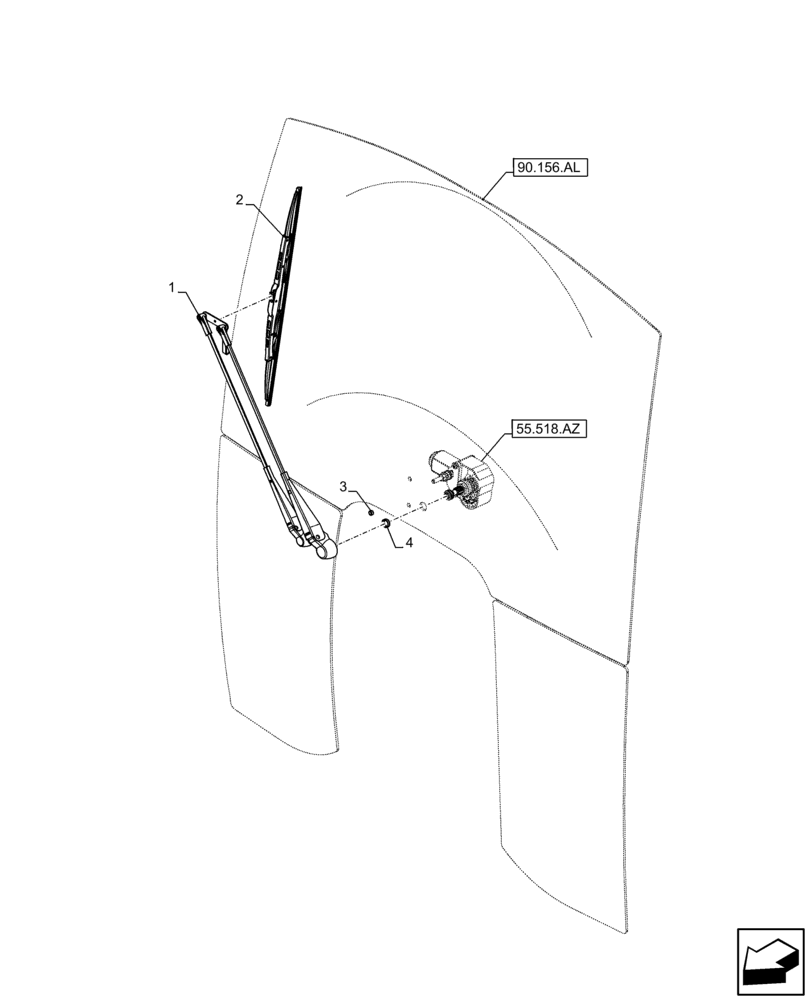 Схема запчастей Case IH FARMALL 120C - (55.518.AW) - VAR - 334183, 334211, 391606, 743496, 743573, 744588 - WINDSHIELD WIPER, ARM (55) - ELECTRICAL SYSTEMS