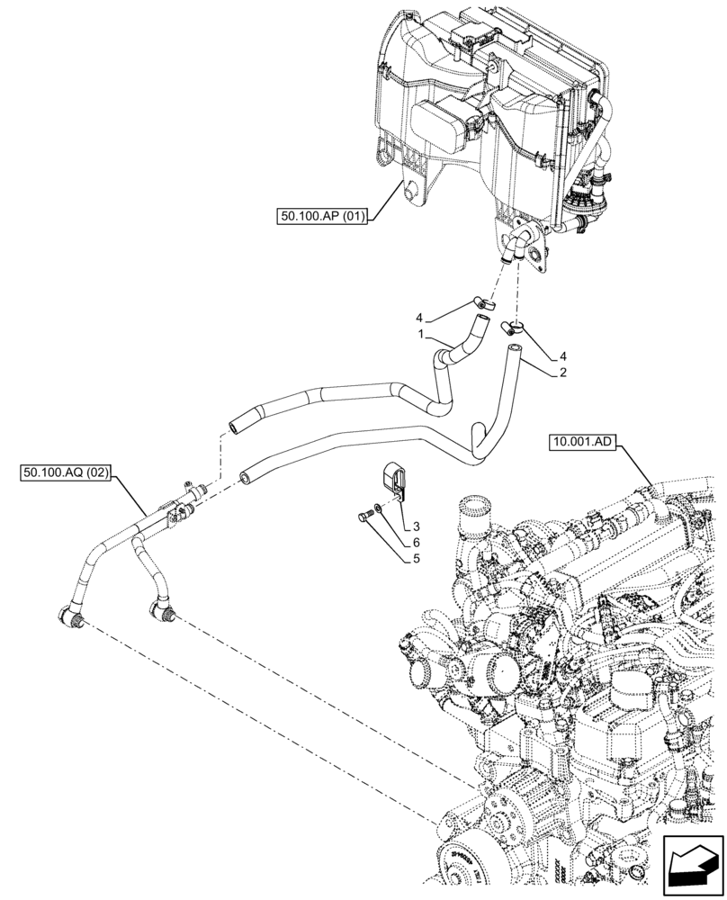 Схема запчастей Case IH FARMALL 90C - (50.100.AQ[01]) - VAR - 334183, 334211, 391606, 743496, 743573, 744588 - CAB, HEATER HOSE (50) - CAB CLIMATE CONTROL