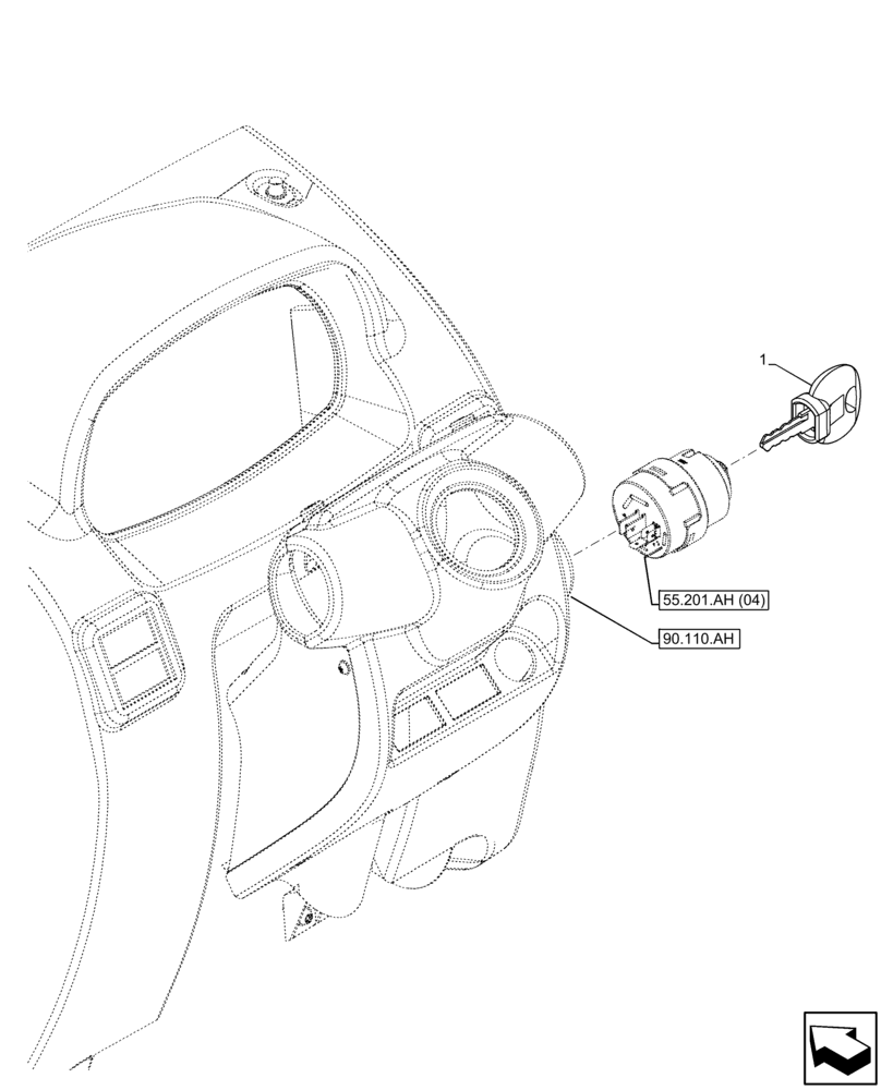 Схема запчастей Case IH FARMALL 110C - (55.201.AH[03]) - VAR - 334187, 334190, 392315 - IGNITION KEY, W/O CAB (55) - ELECTRICAL SYSTEMS