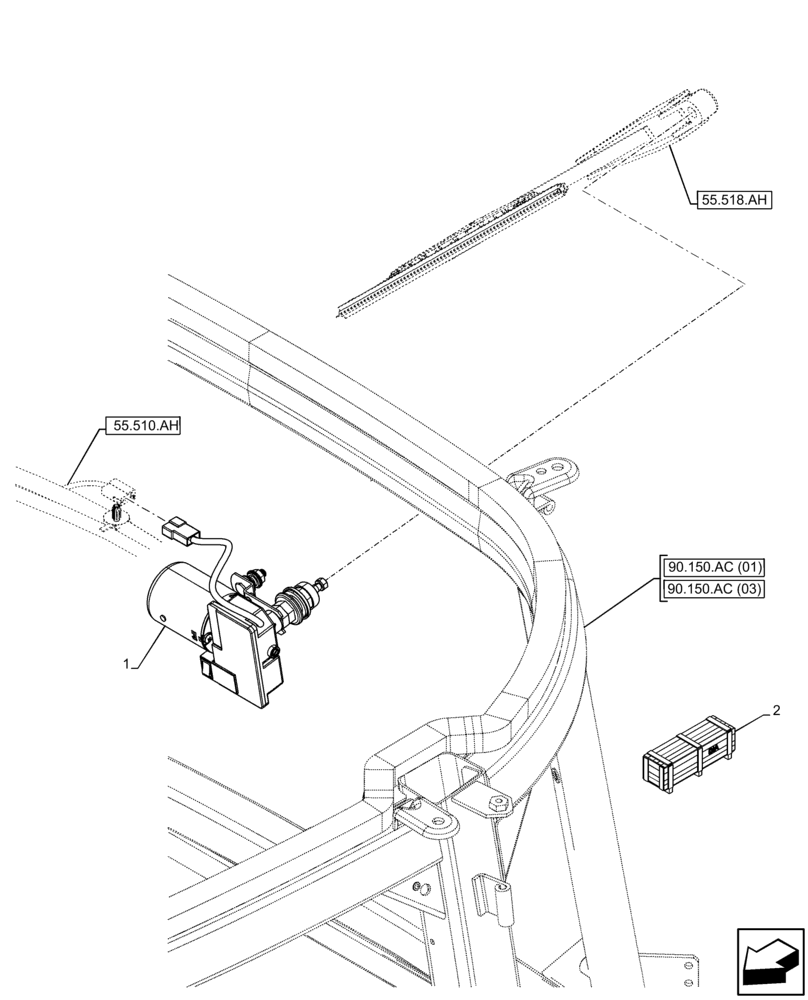 Схема запчастей Case IH FARMALL 100C - (55.518.AI) - VAR - 334183, 744588 - WINDOW, REAR, WIPER MOTOR, DELUXE CAB (55) - ELECTRICAL SYSTEMS