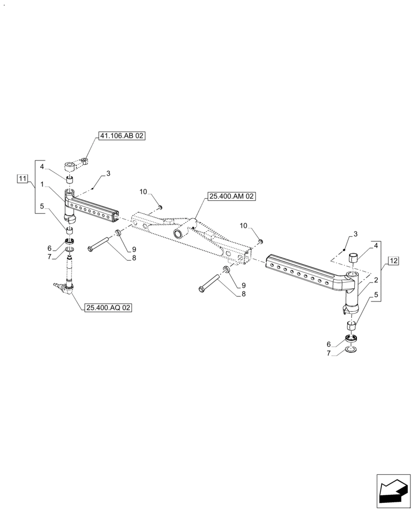 Схема запчастей Case IH FARMALL 120A - (25.400.AD[02]) - VAR - 390373 - 2WD FRONT AXLE, EXTENSION, HEAVY DUTY (25) - FRONT AXLE SYSTEM