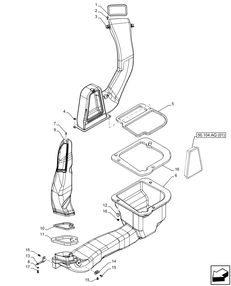 Схема запчастей Case IH FARMALL 90C - (50.104.AO[01]) - VAR - 334183, 334211, 391606, 743496, 743573, 744588 - CAB, HEATER, AIR DUCT, RH (50) - CAB CLIMATE CONTROL