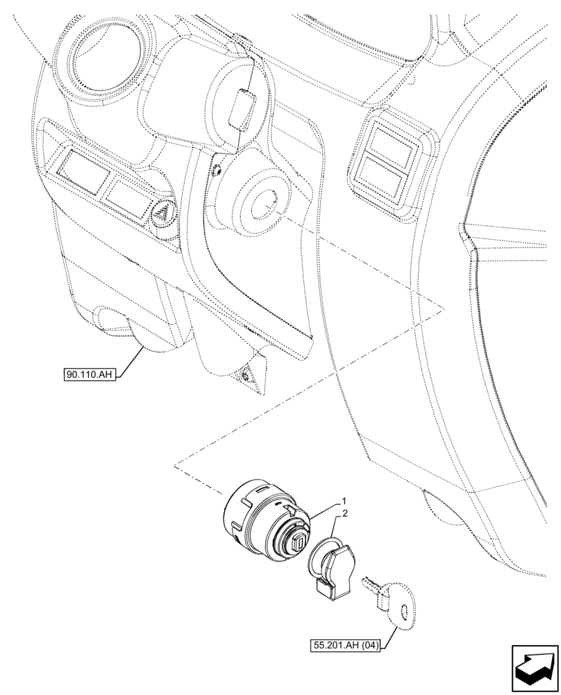 Схема запчастей Case IH FARMALL 120C - (55.201.AH[04]) - VAR - 334187, 334190, 392315 - IGNITION SWITCH, W/O CAB (55) - ELECTRICAL SYSTEMS