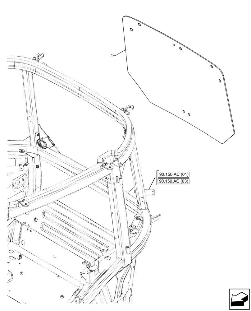 Схема запчастей Case IH FARMALL 110C - (90.156.AB[01]) - VAR - 391606, 743496 - CAB, WINDOW, REAR, GLASS (90) - PLATFORM, CAB, BODYWORK AND DECALS