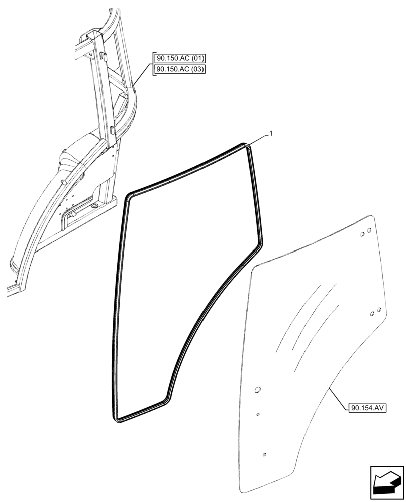 Схема запчастей Case IH FARMALL 110C - (90.154.AH) - VAR - 334183, 334211, 391606, 743496, 743573, 744588 - CAB DOOR, SEAL (90) - PLATFORM, CAB, BODYWORK AND DECALS