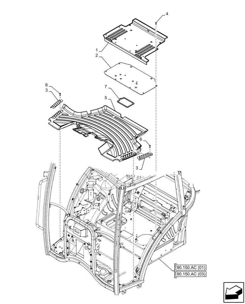 Схема запчастей Case IH FARMALL 110C - (90.160.AR[01]) - VAR - 334183, 334211, 391606, 743496, 743573, 744588 - FLOOR MAT, CAB, HI-LO (90) - PLATFORM, CAB, BODYWORK AND DECALS