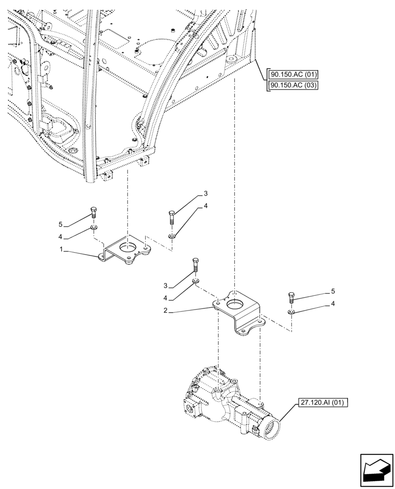 Схема запчастей Case IH FARMALL 120C - (90.150.AG) - VAR - 334183, 334211, 391606, 743496, 743573, 744588 - CAB, REAR, MOUNT (90) - PLATFORM, CAB, BODYWORK AND DECALS