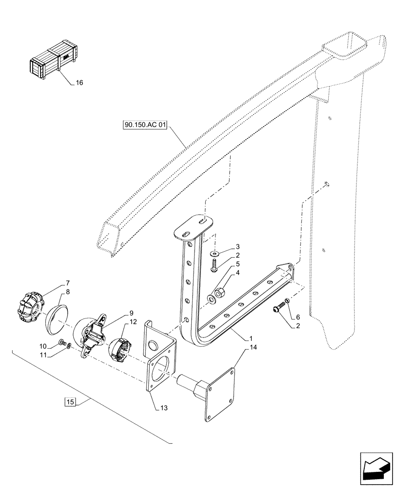 Схема запчастей Case IH FARMALL 110A - (88.100.90[01]) - VAR - 718130 - MOUNTING, BRACKET MONITOR EQUIPMENT, W/ CAB, KIT (88) - ACCESSORIES