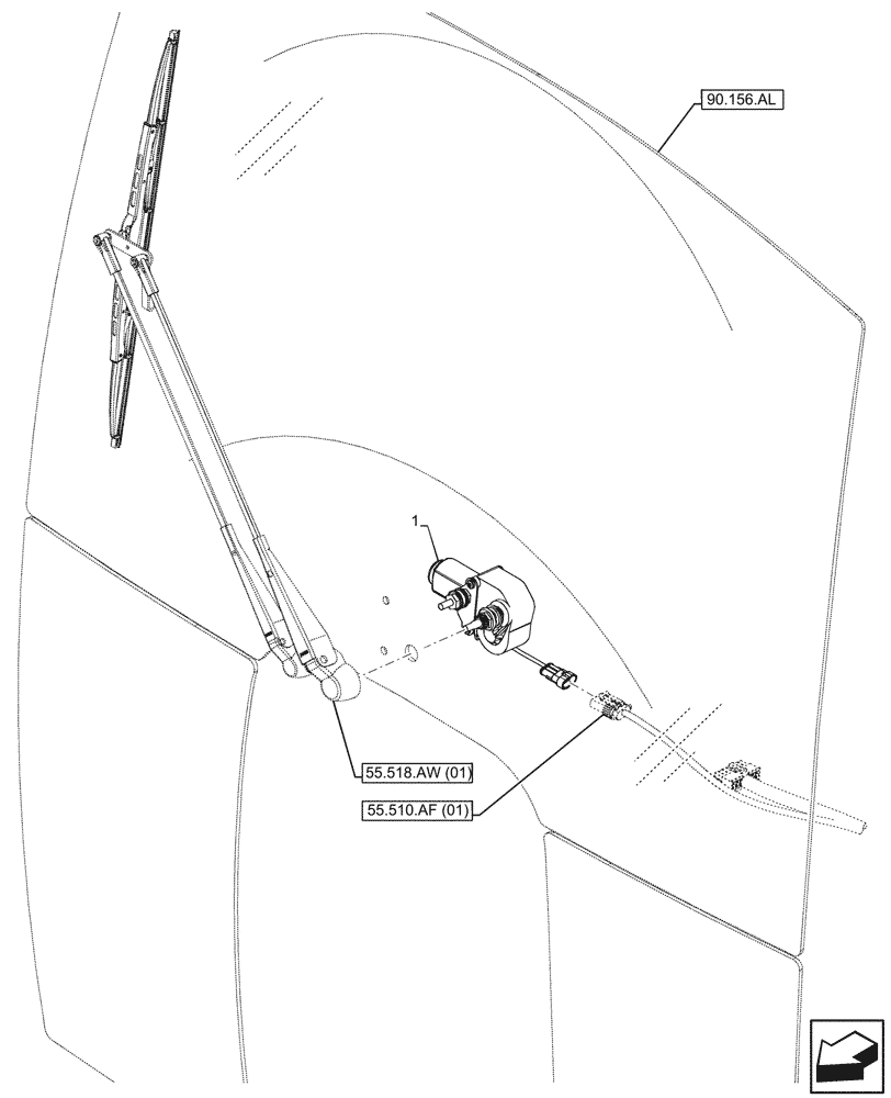 Схема запчастей Case IH FARMALL 100C - (55.518.AZ) - VAR - 334183, 334211, 391606, 743496, 743573, 744588 - WINDSHIELD WIPER, MOTOR (55) - ELECTRICAL SYSTEMS