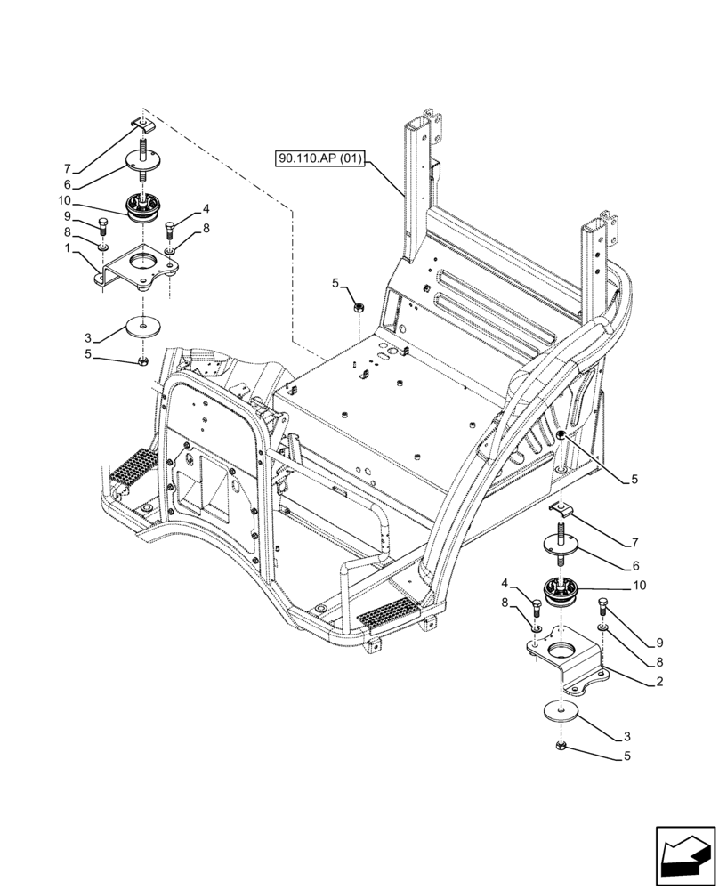 Схема запчастей Case IH FARMALL 100C - (90.110.AT) - VAR - 334187, 334190, 392315 - PLATFORM, REAR, MOUNT, W/O CAB (90) - PLATFORM, CAB, BODYWORK AND DECALS