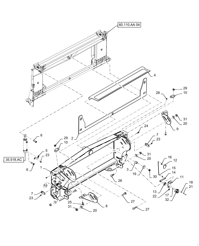 Схема запчастей Case IH 8240 - (60.110.AA[01]) - VAR - 425224, 425548, 425225, 425549 - ADAPTER, FEEDER (60) - PRODUCT FEEDING