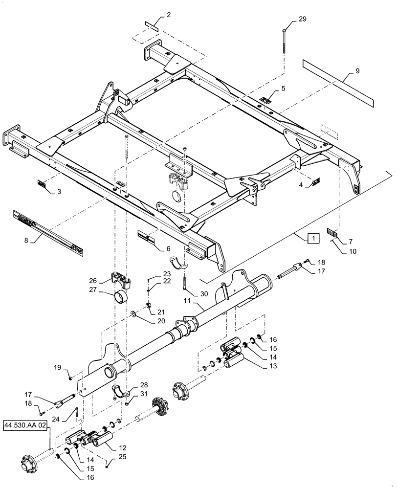 Схема запчастей Case IH TRUE-TANDEM 375 - (39.110.AB[14]) - MAINFRAME ROCKSHAFT MEDIUM 375 (39) - FRAMES AND BALLASTING