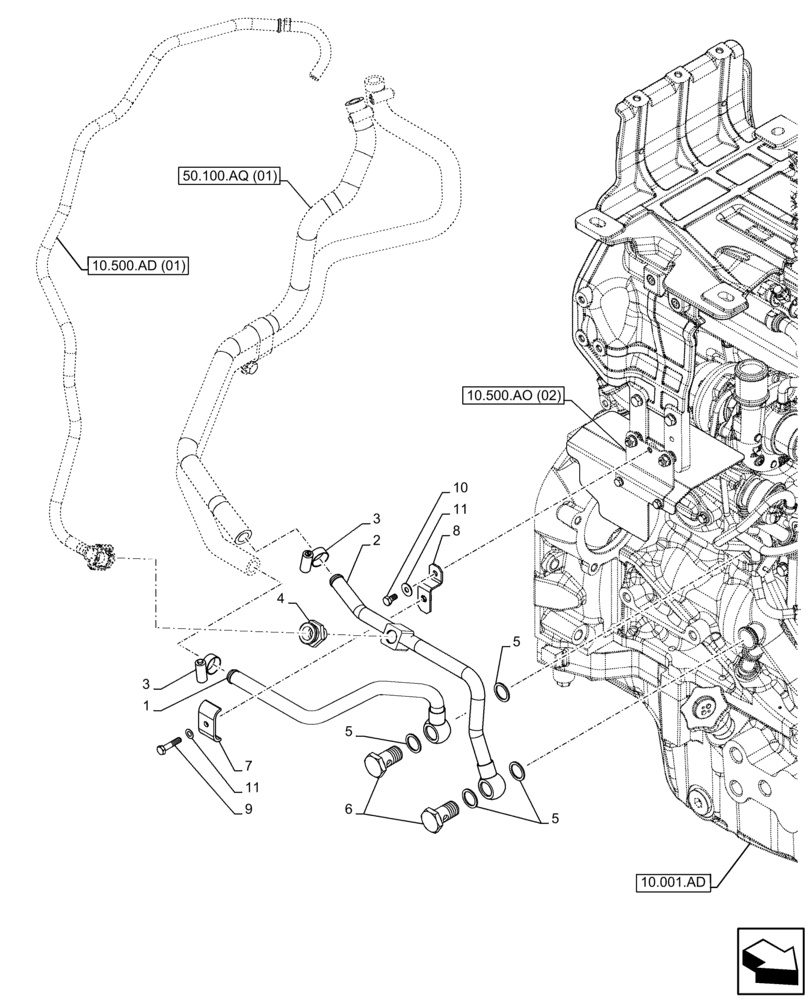 Схема запчастей Case IH FARMALL 100C - (50.100.AQ[02]) - VAR - 334183, 334211, 391606, 743496, 743573, 744588 - CAB, HEATER HOSE (50) - CAB CLIMATE CONTROL