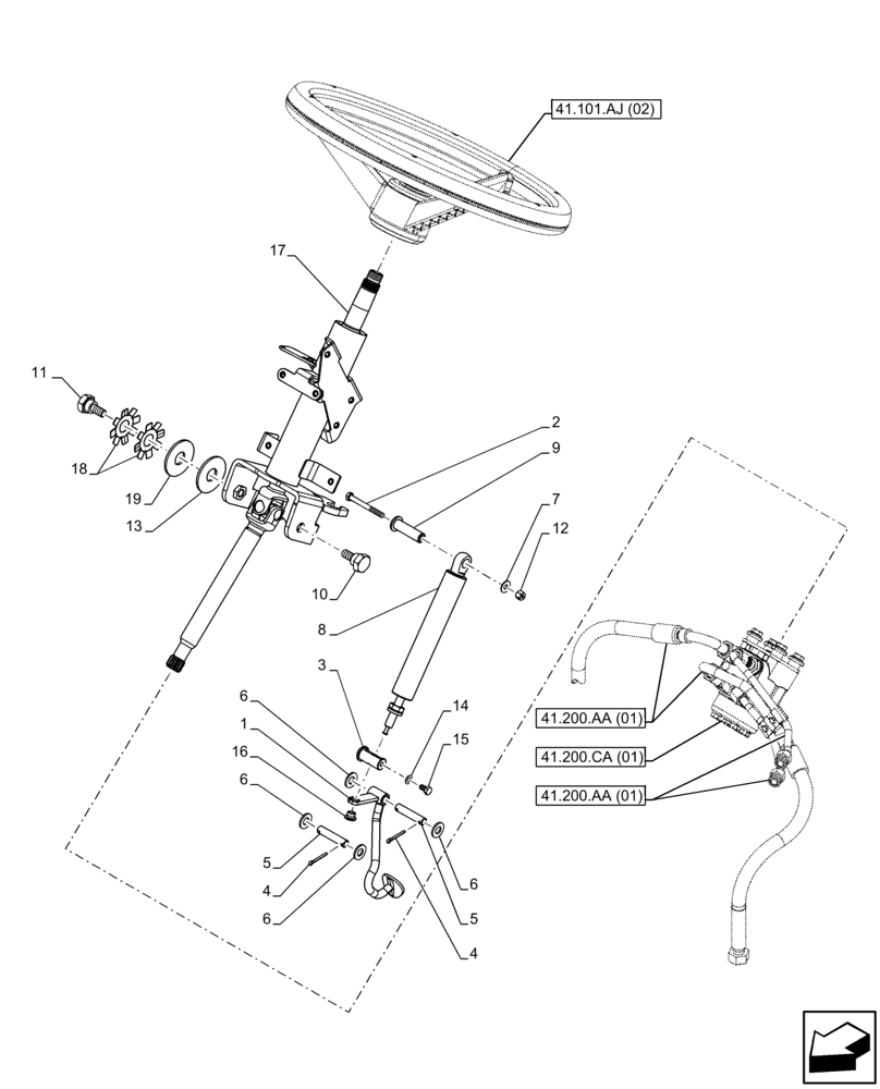 Схема запчастей Case IH FARMALL 100C - (41.101.AF[02]) - VAR - 334183, 334211, 391606, 743496, 743573, 744588 - STEERING COLUMN, CAB (41) - STEERING