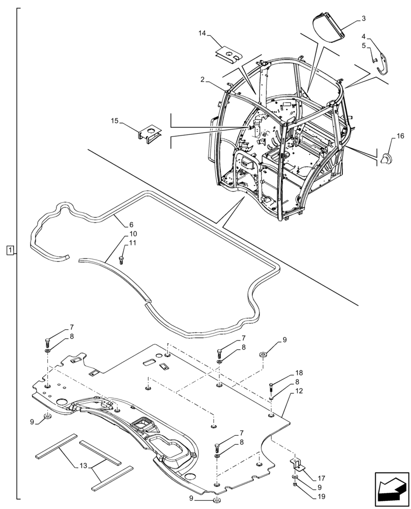 Схема запчастей Case IH FARMALL 110C - (90.150.AC[03]) - VAR - 334183, 334211, 391606, 743496, 743573, 744588 - CAB FRAME, HI-LO (90) - PLATFORM, CAB, BODYWORK AND DECALS