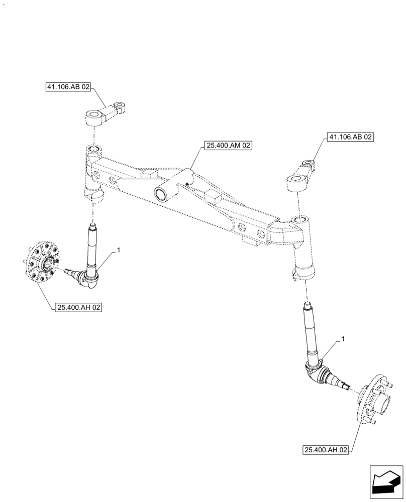 Схема запчастей Case IH FARMALL 110A - (25.400.AQ[02]) - VAR - 390373 - 2WD FRONT AXLE, STEERING KNUCKLE, HEAVY DUTY (25) - FRONT AXLE SYSTEM