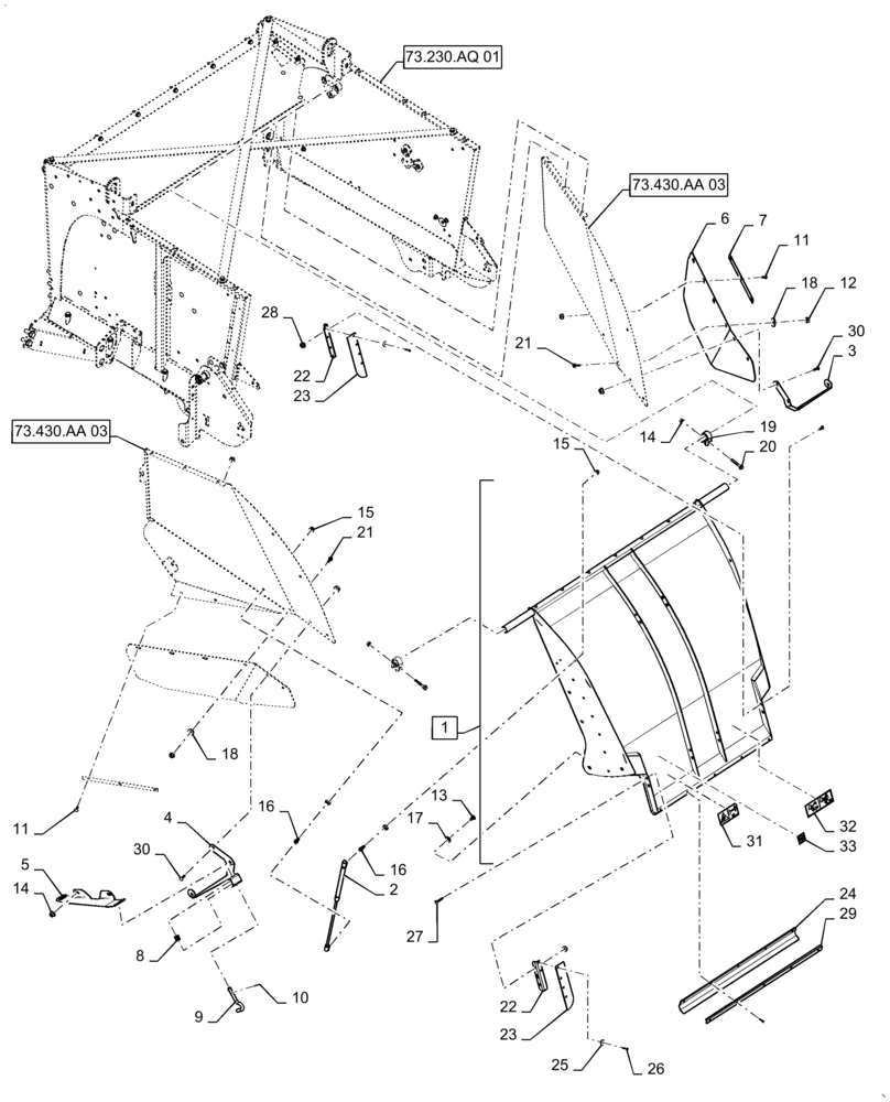 Схема запчастей Case IH 8240 - (73.230.AQ[03]) - VAR - 425339, 425543, 425561 - STRAW HOOD (73) - RESIDUE HANDLING