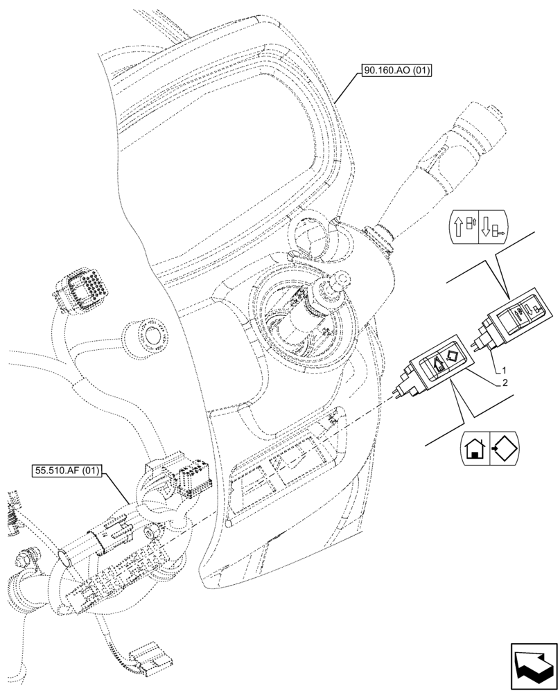 Схема запчастей Case IH FARMALL 120C - (55.512.BQ[01]) - VAR - 334183, 334211, 391606, 743496, 743573, 744588 - CLUSTER, DISPLAY, SELECTOR, BUTTON, CAB (55) - ELECTRICAL SYSTEMS