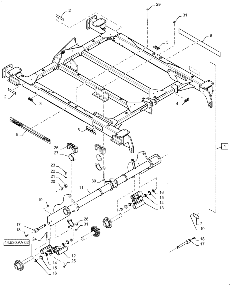 Схема запчастей Case IH TRUE-TANDEM 375 - (39.110.AB[15]) - MAINFRAME ROCKSHAFT LARGE 375 (39) - FRAMES AND BALLASTING