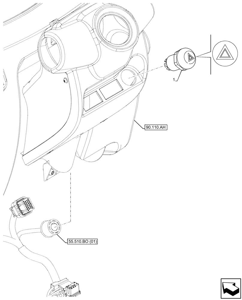 Схема запчастей Case IH FARMALL 100C - (55.405.CF[02]) - VAR - 334187, 334190, 392315 - HAZARD LIGHT SWITCH, W/O CAB (55) - ELECTRICAL SYSTEMS