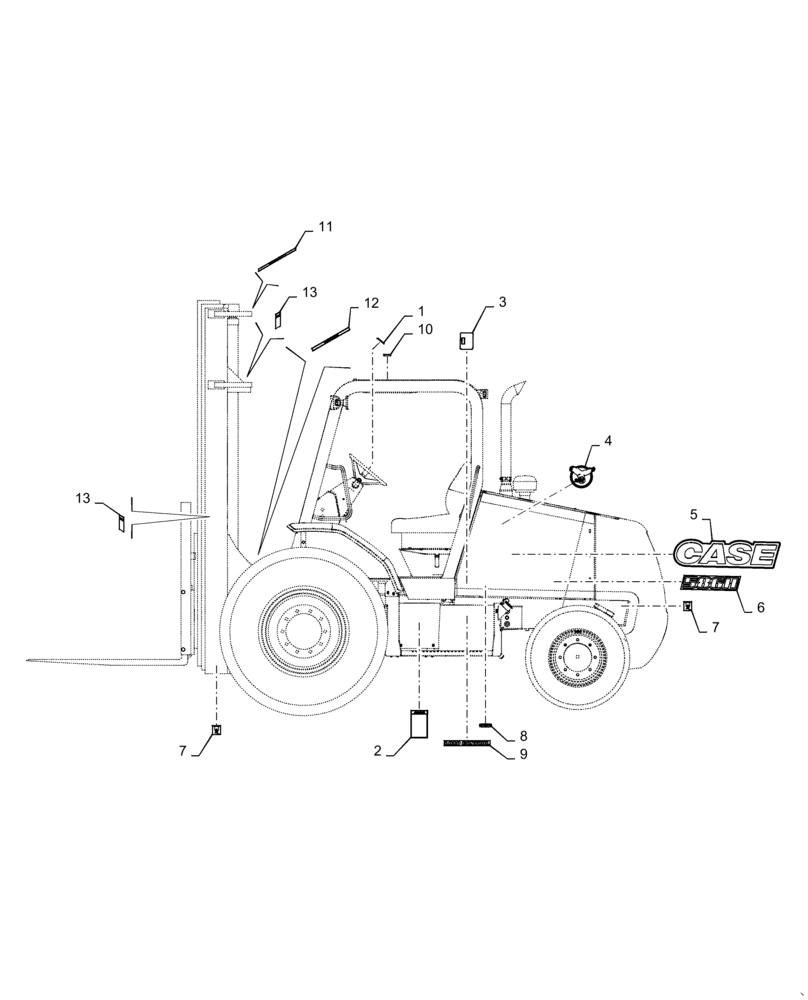 Схема запчастей Case IH 588H - (90.108.AB[01]) - VAR - 423030, 423031, 423032, 745107, 745108, 745109, 745110, 745111, 745112, 745113, 745114, 745115, 745116, 745117 - DECAL, EXTERNAL (90) - PLATFORM, CAB, BODYWORK AND DECALS